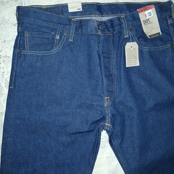#046 Mens Levi Strauss 501 Original Stretch Blue Jeans Size W/35 L/34 - Picture 2 of 16